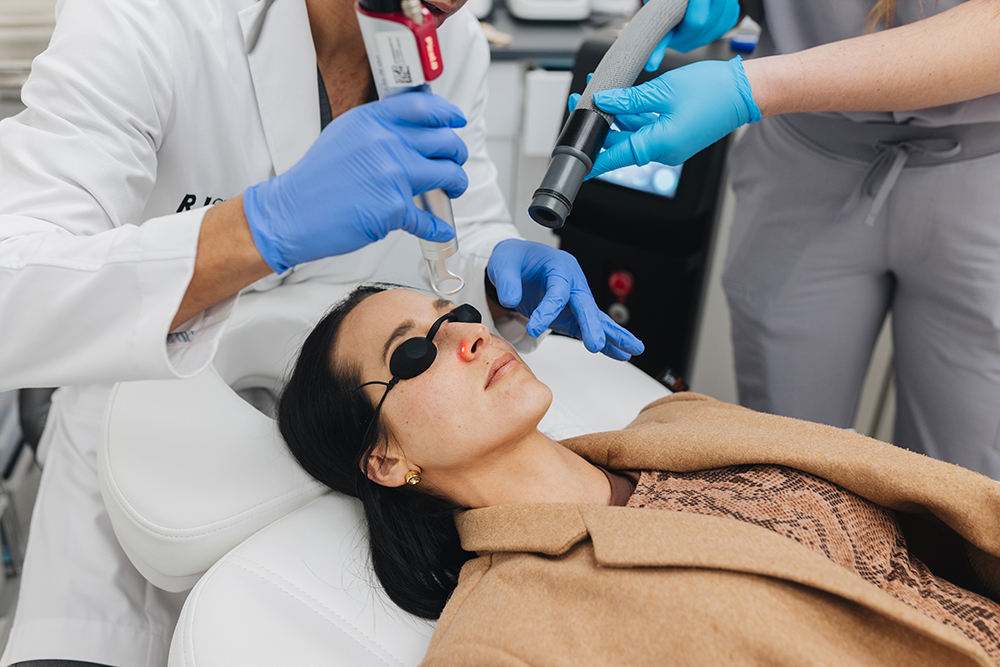 Dr. Jin at RENEW by RJ in Temecula, CA performing an aesthetics laser treatment with a PicoLo Laser for pigmentation. Aesthetic Services Temecula